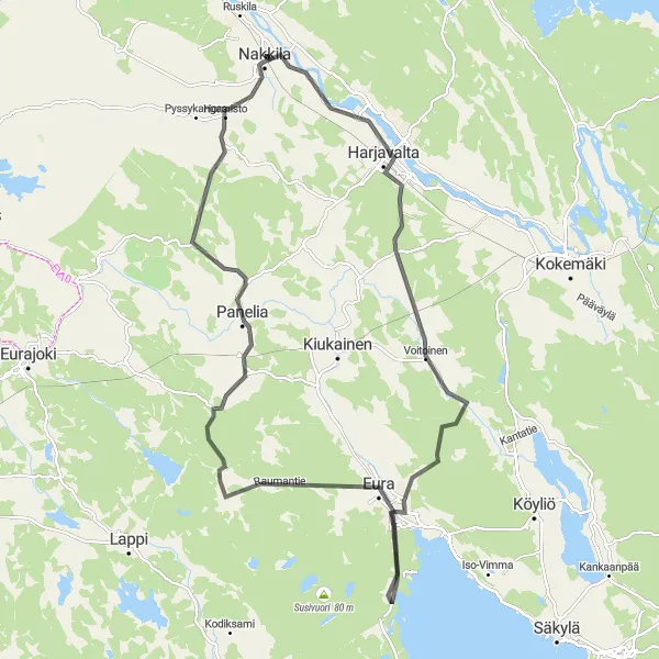 Map miniature of "Road Cycling Route - Nakkila Loop" cycling inspiration in Länsi-Suomi, Finland. Generated by Tarmacs.app cycling route planner