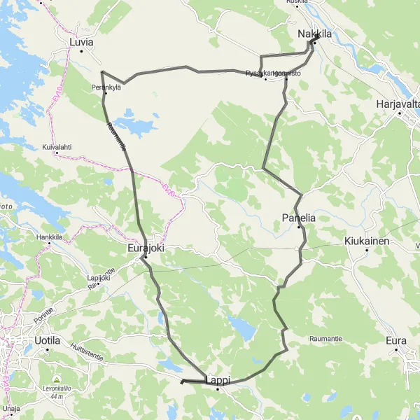 Map miniature of "Road Cycling Adventure - Nakkila to Eurajoki" cycling inspiration in Länsi-Suomi, Finland. Generated by Tarmacs.app cycling route planner
