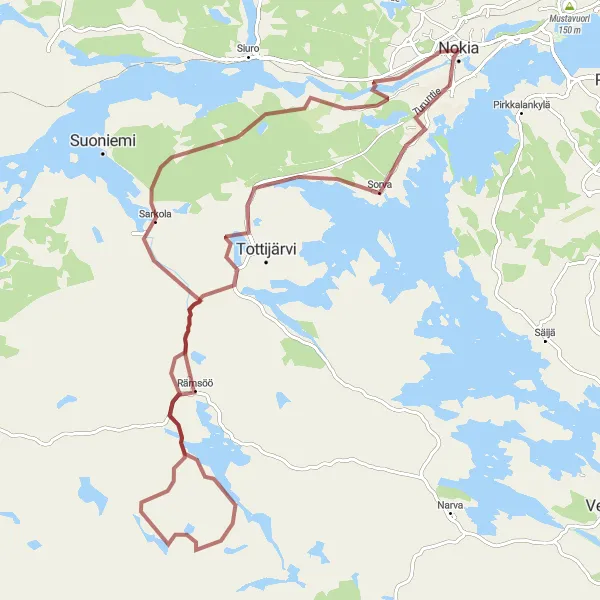 Map miniature of "Rural Retreat" cycling inspiration in Länsi-Suomi, Finland. Generated by Tarmacs.app cycling route planner