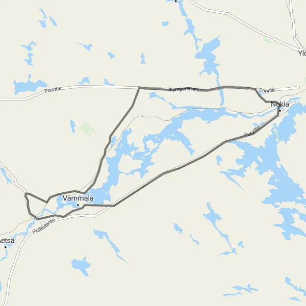 Map miniature of "Legendary Nokia and Vammala Road Cycling Tour" cycling inspiration in Länsi-Suomi, Finland. Generated by Tarmacs.app cycling route planner