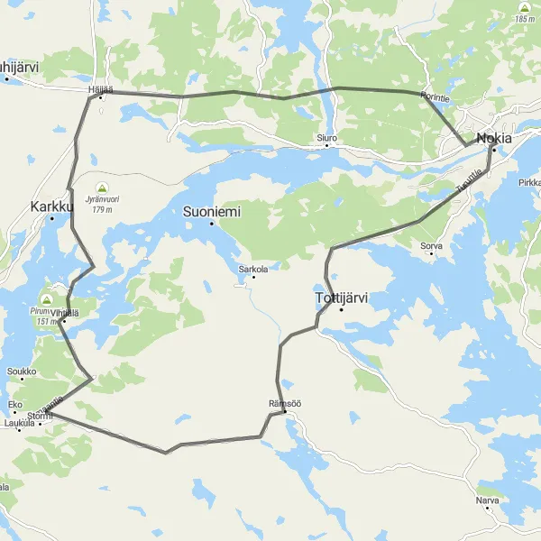 Map miniature of "Scenic Adventure" cycling inspiration in Länsi-Suomi, Finland. Generated by Tarmacs.app cycling route planner