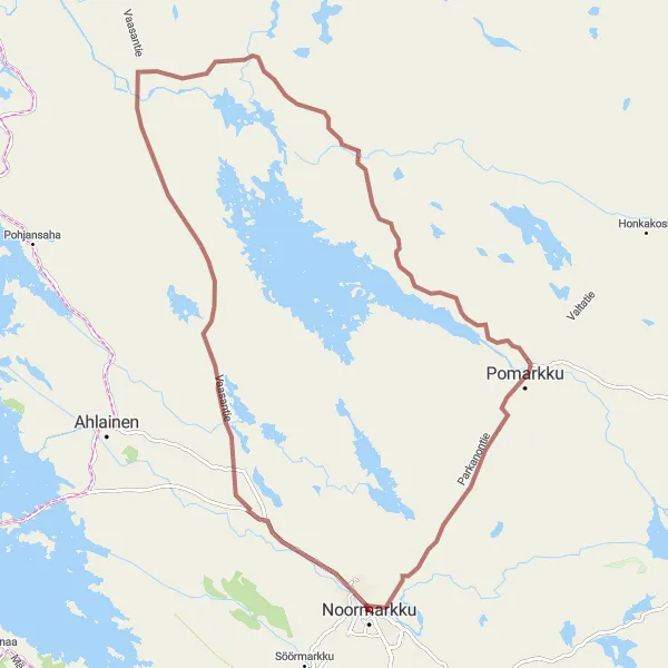 Map miniature of "Noormarkku Gravel Escape" cycling inspiration in Länsi-Suomi, Finland. Generated by Tarmacs.app cycling route planner