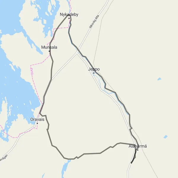 Map miniature of "Coastal Ride and Countryside Charm" cycling inspiration in Länsi-Suomi, Finland. Generated by Tarmacs.app cycling route planner