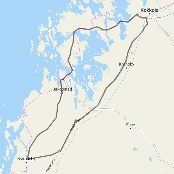 Map miniature of "Kustvägen Adventure" cycling inspiration in Länsi-Suomi, Finland. Generated by Tarmacs.app cycling route planner