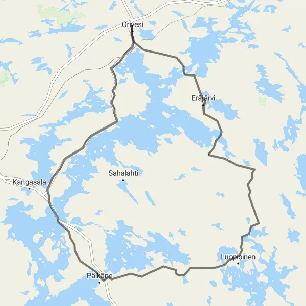 Map miniature of "Road Cycling Adventure" cycling inspiration in Länsi-Suomi, Finland. Generated by Tarmacs.app cycling route planner