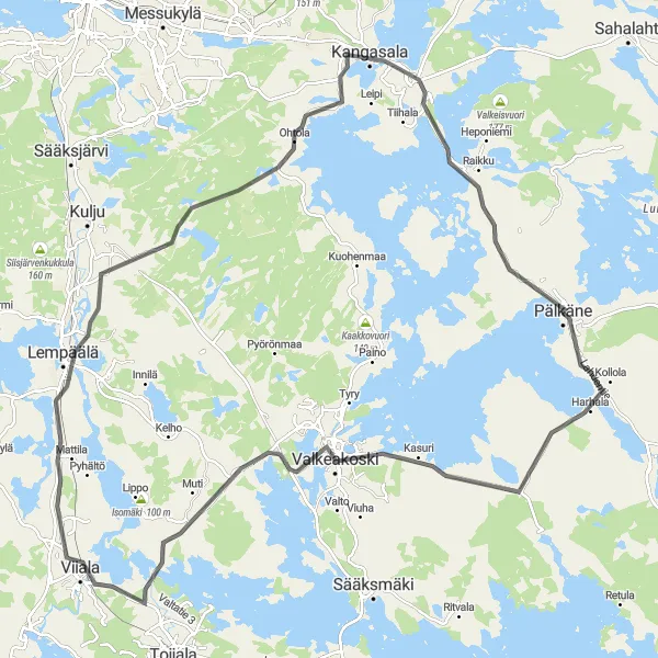 Map miniature of "Rural Road Adventure in Pälkäne" cycling inspiration in Länsi-Suomi, Finland. Generated by Tarmacs.app cycling route planner