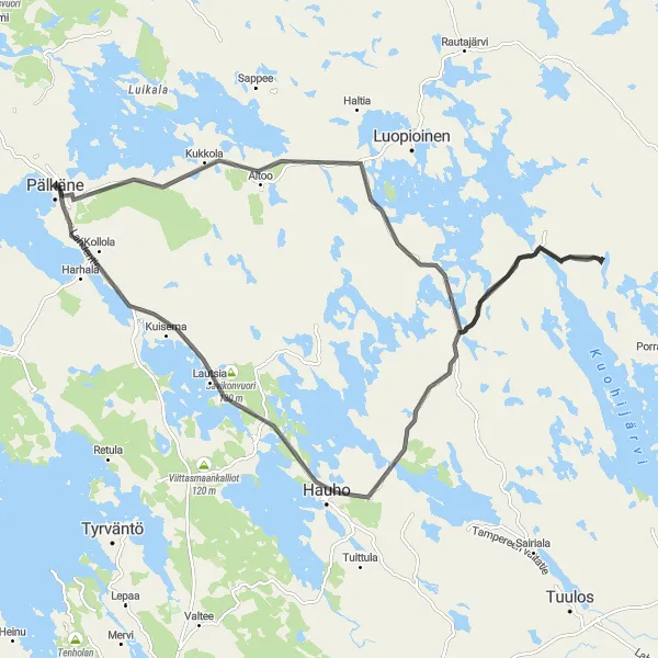 Map miniature of "Aitoo and Hauho Ultimate Ride" cycling inspiration in Länsi-Suomi, Finland. Generated by Tarmacs.app cycling route planner