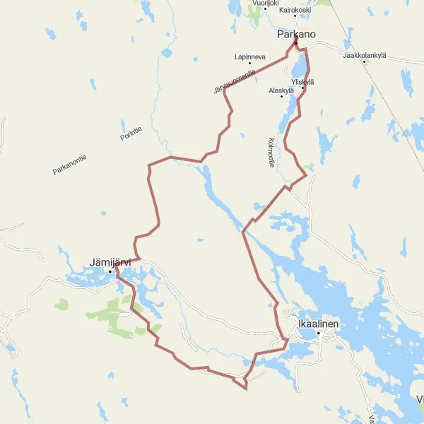 Karttaminiaatyyri "Kukkurakosken laavu - Papinsaari - Parkano" pyöräilyinspiraatiosta alueella Länsi-Suomi, Finland. Luotu Tarmacs.app pyöräilyreittisuunnittelijalla