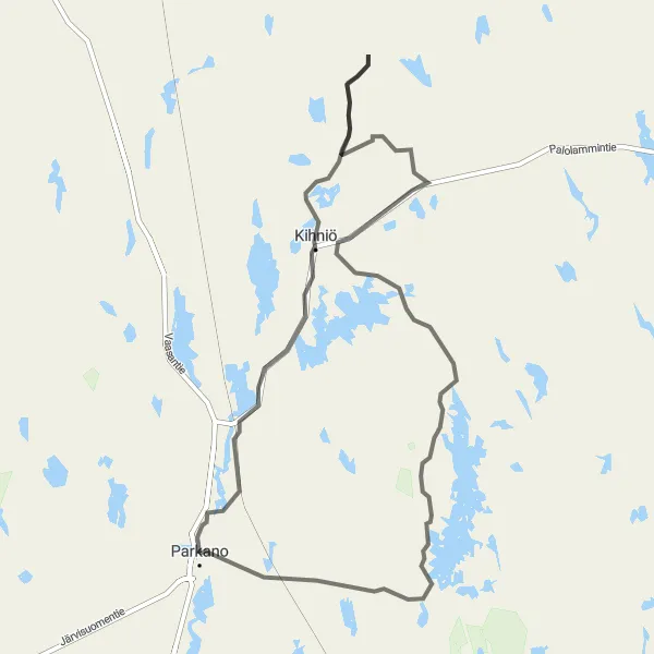 Map miniature of "Parkano Scenic Loop" cycling inspiration in Länsi-Suomi, Finland. Generated by Tarmacs.app cycling route planner