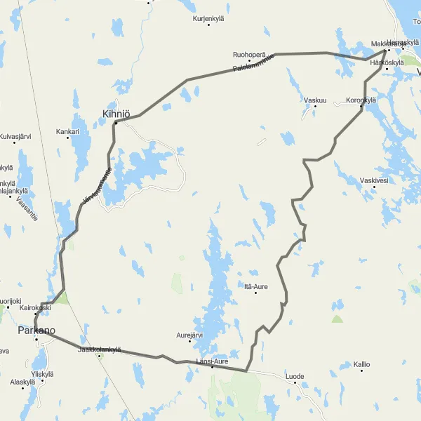 Map miniature of "Parkano Aurinkovaara Loop" cycling inspiration in Länsi-Suomi, Finland. Generated by Tarmacs.app cycling route planner