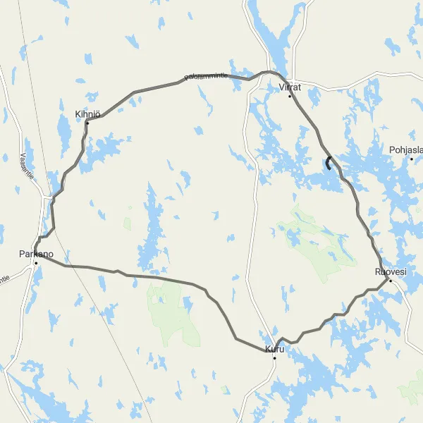 Map miniature of "Parkano Toisvesi Trail" cycling inspiration in Länsi-Suomi, Finland. Generated by Tarmacs.app cycling route planner