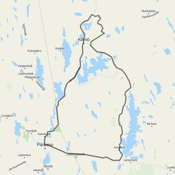 Karttaminiaatyyri "Pyöräretki Kairokoskelta Parkanoon" pyöräilyinspiraatiosta alueella Länsi-Suomi, Finland. Luotu Tarmacs.app pyöräilyreittisuunnittelijalla