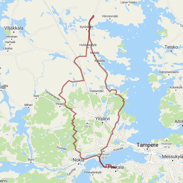 Map miniature of "The Grander Gravel Adventure" cycling inspiration in Länsi-Suomi, Finland. Generated by Tarmacs.app cycling route planner