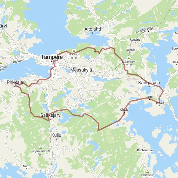 Karttaminiaatyyri "Pirkkala - Kangasala - Tampere Circular Gravel Route" pyöräilyinspiraatiosta alueella Länsi-Suomi, Finland. Luotu Tarmacs.app pyöräilyreittisuunnittelijalla