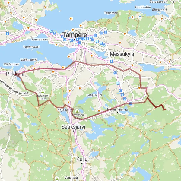 Map miniature of "Pirkkala Gravel Loop" cycling inspiration in Länsi-Suomi, Finland. Generated by Tarmacs.app cycling route planner