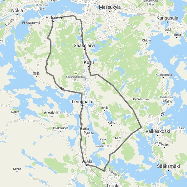 Map miniature of "Lakeside Road Odyssey" cycling inspiration in Länsi-Suomi, Finland. Generated by Tarmacs.app cycling route planner