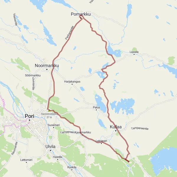 Map miniature of "Pomarkku Gravel Adventure" cycling inspiration in Länsi-Suomi, Finland. Generated by Tarmacs.app cycling route planner