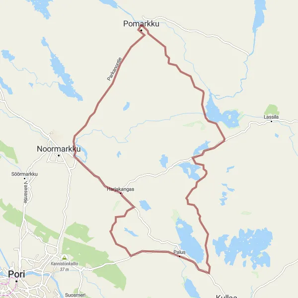 Map miniature of "Scenic Gravel Loop" cycling inspiration in Länsi-Suomi, Finland. Generated by Tarmacs.app cycling route planner