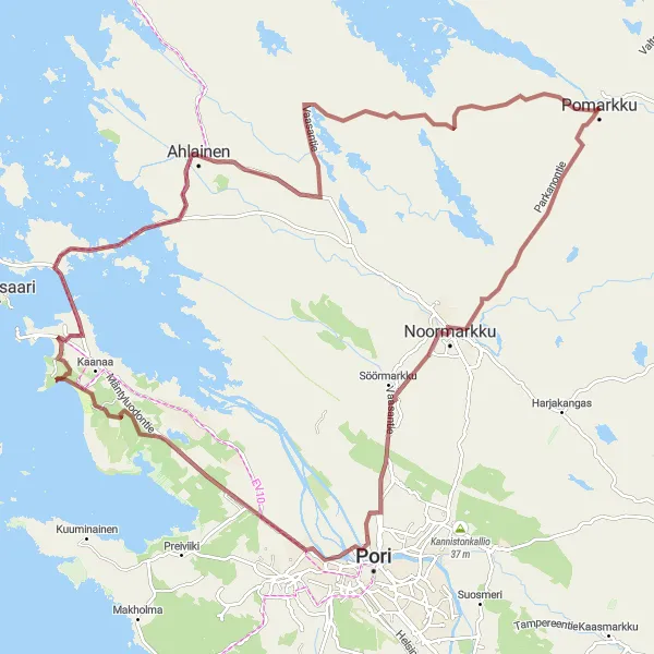Map miniature of "Countryside Gravel Tour" cycling inspiration in Länsi-Suomi, Finland. Generated by Tarmacs.app cycling route planner