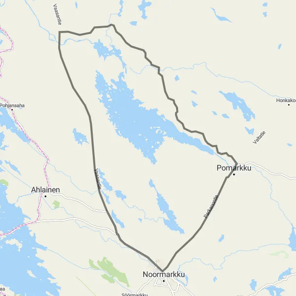 Map miniature of "Noormarkku Road Cycling Challenge" cycling inspiration in Länsi-Suomi, Finland. Generated by Tarmacs.app cycling route planner
