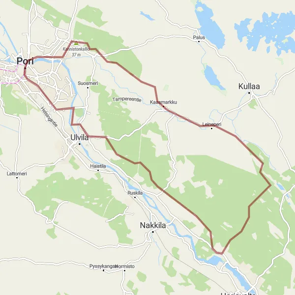 Map miniature of "Leineperi Gravel Adventure" cycling inspiration in Länsi-Suomi, Finland. Generated by Tarmacs.app cycling route planner
