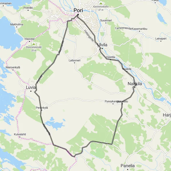 Map miniature of "Ulvila and Irjanne Road Route" cycling inspiration in Länsi-Suomi, Finland. Generated by Tarmacs.app cycling route planner