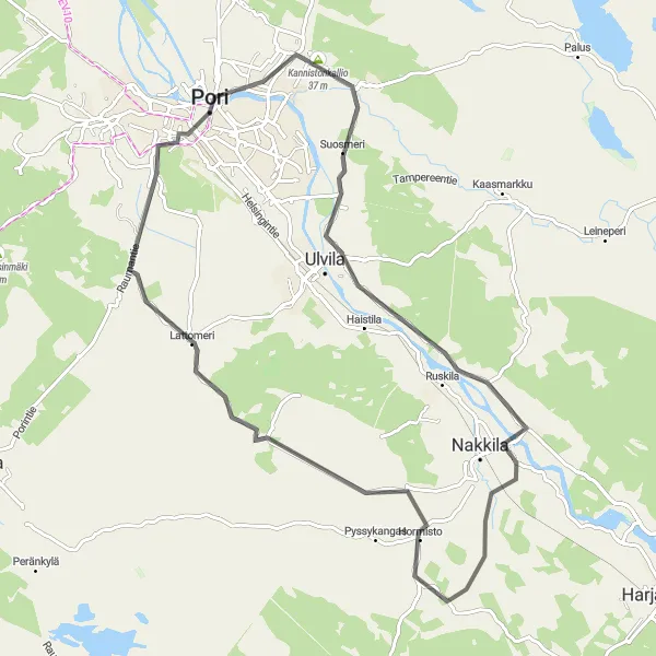 Map miniature of "Kannistonkallio and Arantila Road Route" cycling inspiration in Länsi-Suomi, Finland. Generated by Tarmacs.app cycling route planner