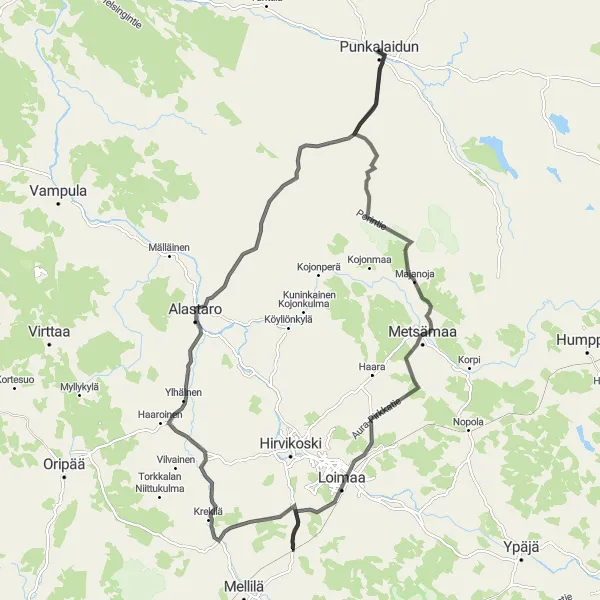 Map miniature of "Landscape Discovery: Alastaro and Majanoja" cycling inspiration in Länsi-Suomi, Finland. Generated by Tarmacs.app cycling route planner