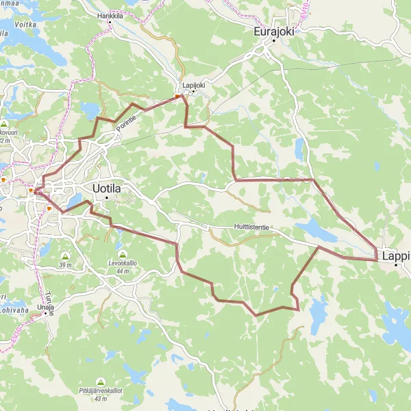 Map miniature of "Lapijoki and Old Rauma Gravel Loop" cycling inspiration in Länsi-Suomi, Finland. Generated by Tarmacs.app cycling route planner