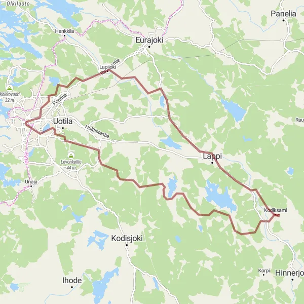 Map miniature of "Gravel Route through Lapijoki, Lappi, and Humarovuori" cycling inspiration in Länsi-Suomi, Finland. Generated by Tarmacs.app cycling route planner