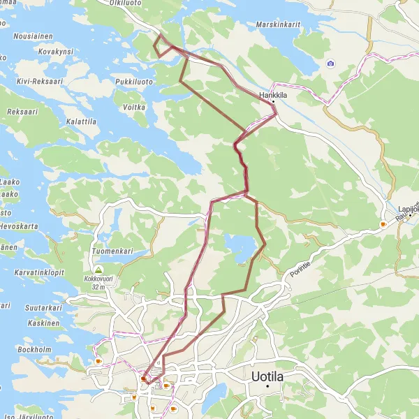 Map miniature of "Pyynpää and Old Rauma Gravel Ride" cycling inspiration in Länsi-Suomi, Finland. Generated by Tarmacs.app cycling route planner