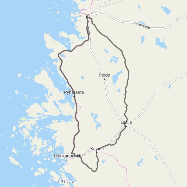 Map miniature of "Rauma Coastline Road Cycling" cycling inspiration in Länsi-Suomi, Finland. Generated by Tarmacs.app cycling route planner