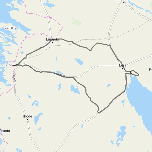 Map miniature of "Challenging Road Cycling Route" cycling inspiration in Länsi-Suomi, Finland. Generated by Tarmacs.app cycling route planner