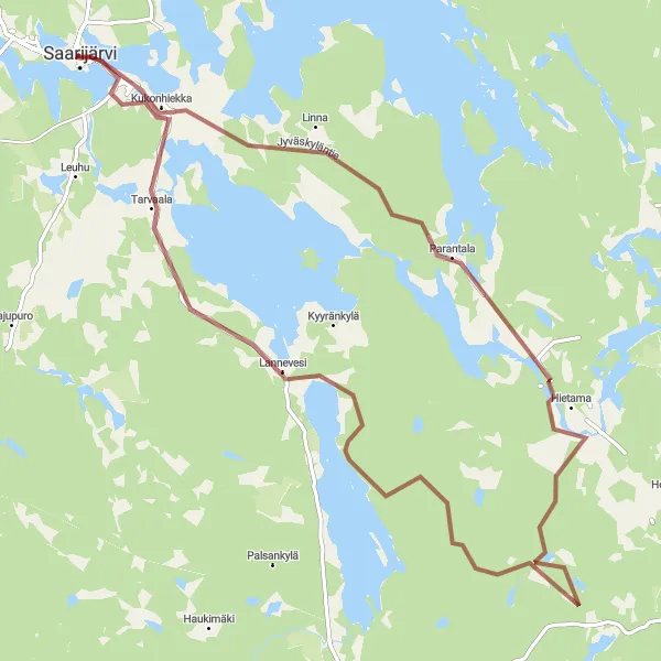 Karttaminiaatyyri "Gravel-seikkailu Taito-käsityökaupalta Tarvaalaan" pyöräilyinspiraatiosta alueella Länsi-Suomi, Finland. Luotu Tarmacs.app pyöräilyreittisuunnittelijalla