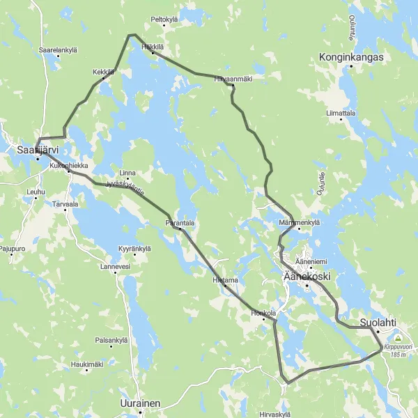 Map miniature of "Lakes and Forests Route" cycling inspiration in Länsi-Suomi, Finland. Generated by Tarmacs.app cycling route planner