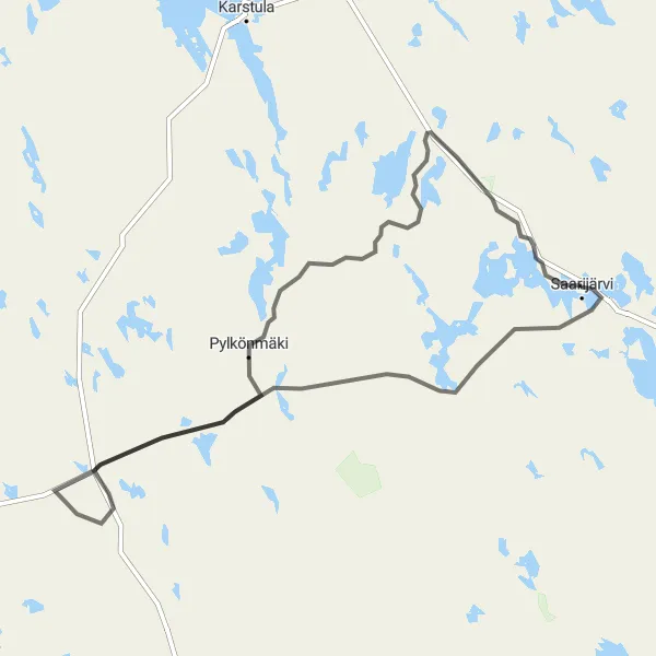 Map miniature of "Backroads and Forests" cycling inspiration in Länsi-Suomi, Finland. Generated by Tarmacs.app cycling route planner
