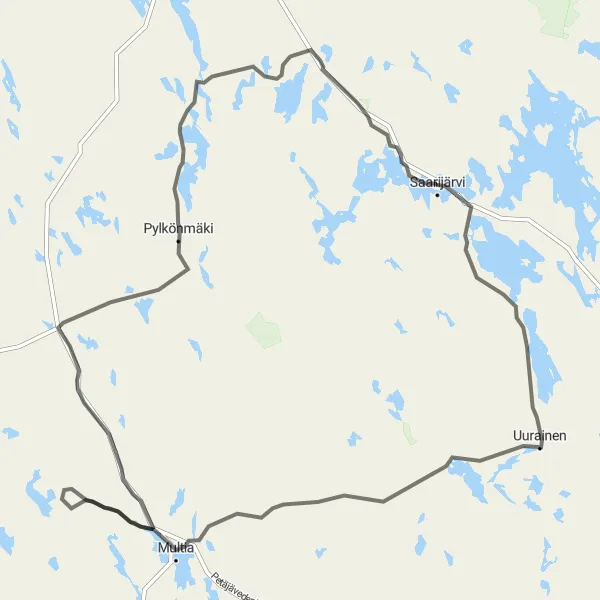 Map miniature of "Saarijärvi Ascent Ride" cycling inspiration in Länsi-Suomi, Finland. Generated by Tarmacs.app cycling route planner