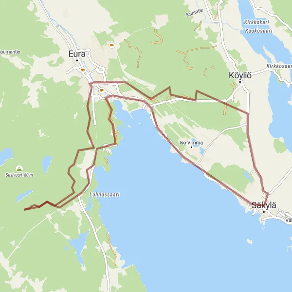 Map miniature of "Harola Gravel Route" cycling inspiration in Länsi-Suomi, Finland. Generated by Tarmacs.app cycling route planner