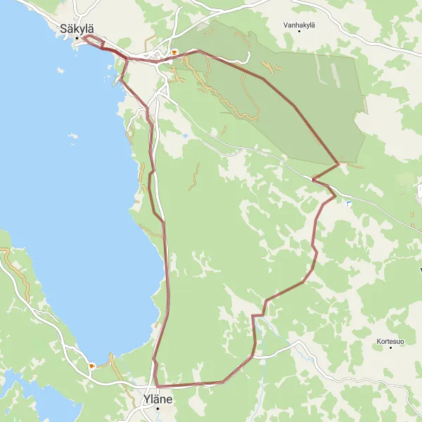 Karttaminiaatyyri "Säkylä - Vähä-Säkylä Gravel Tour" pyöräilyinspiraatiosta alueella Länsi-Suomi, Finland. Luotu Tarmacs.app pyöräilyreittisuunnittelijalla