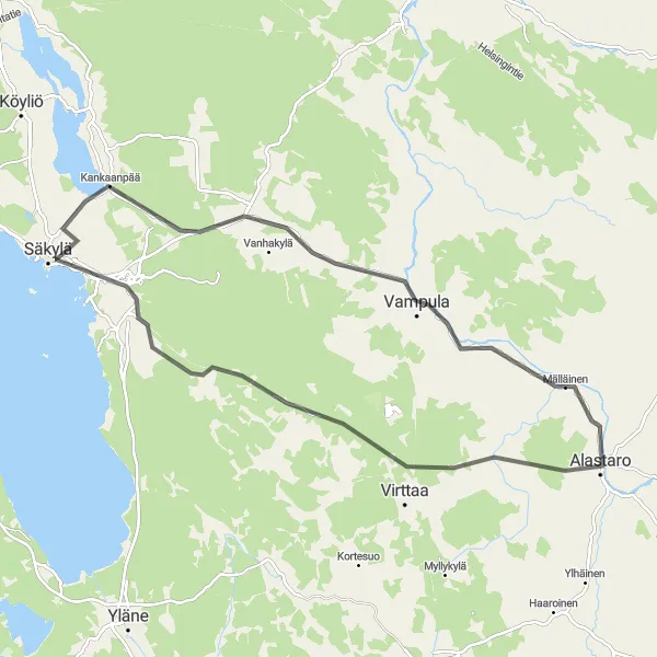 Map miniature of "Scenic Escape" cycling inspiration in Länsi-Suomi, Finland. Generated by Tarmacs.app cycling route planner