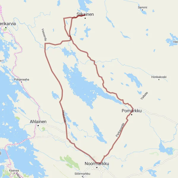 Map miniature of "Noormarkku Discovery" cycling inspiration in Länsi-Suomi, Finland. Generated by Tarmacs.app cycling route planner