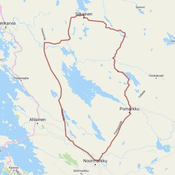 Map miniature of "Siikainen Gravel Adventure" cycling inspiration in Länsi-Suomi, Finland. Generated by Tarmacs.app cycling route planner