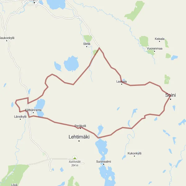 Map miniature of "Soini Gravel Adventure" cycling inspiration in Länsi-Suomi, Finland. Generated by Tarmacs.app cycling route planner