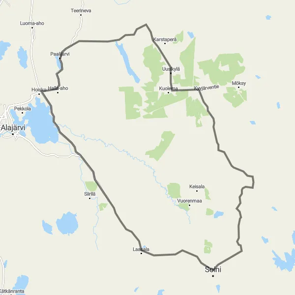 Map miniature of "Karhut & Paalijärvi Road Route" cycling inspiration in Länsi-Suomi, Finland. Generated by Tarmacs.app cycling route planner