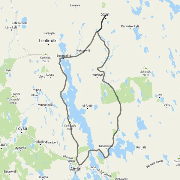 Map miniature of "Karhut & Ähtärin Kirkonseutu Road Route" cycling inspiration in Länsi-Suomi, Finland. Generated by Tarmacs.app cycling route planner