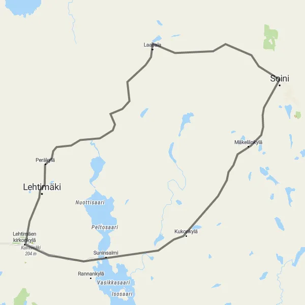 Map miniature of "Karhut and Lehtimäki Road Cycling Route" cycling inspiration in Länsi-Suomi, Finland. Generated by Tarmacs.app cycling route planner