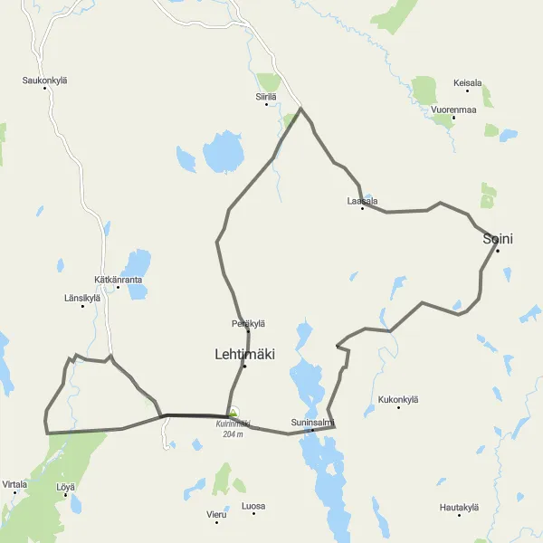 Map miniature of "Karhut and Kuirinmäki Road Cycling Route" cycling inspiration in Länsi-Suomi, Finland. Generated by Tarmacs.app cycling route planner
