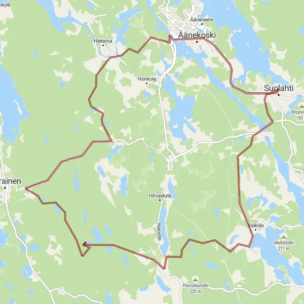 Karttaminiaatyyri "Suolahti - Äänekoski - Suolahti" pyöräilyinspiraatiosta alueella Länsi-Suomi, Finland. Luotu Tarmacs.app pyöräilyreittisuunnittelijalla