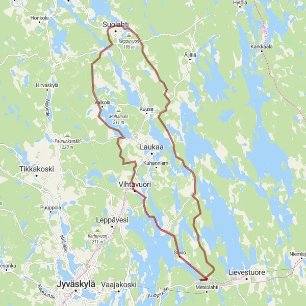 Map miniature of "Gravel Cycling Exploration from Suolahti" cycling inspiration in Länsi-Suomi, Finland. Generated by Tarmacs.app cycling route planner