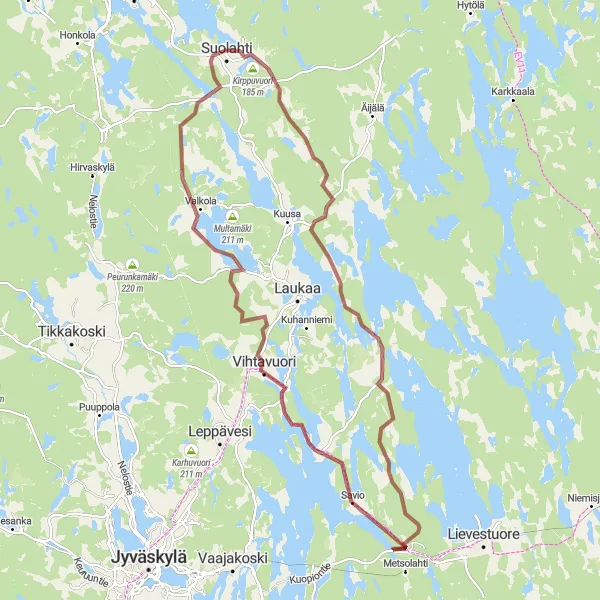 Karttaminiaatyyri "Suolahti - Pytinki - Suolahti" pyöräilyinspiraatiosta alueella Länsi-Suomi, Finland. Luotu Tarmacs.app pyöräilyreittisuunnittelijalla